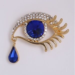 Blue and Gold Toned Eye Brooch